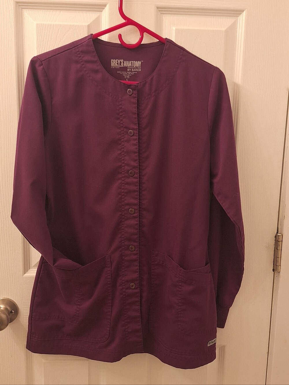 Front-button Maroon scrub jacket Greys anatomy Women's Size Small